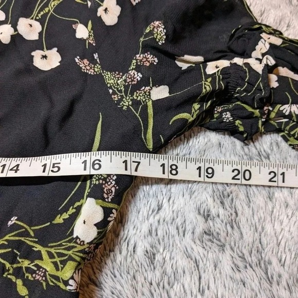 Reformation Black Mini Dress Laurelei Floral Cottagecore Deep V Size 0 - Picture 7 of 11